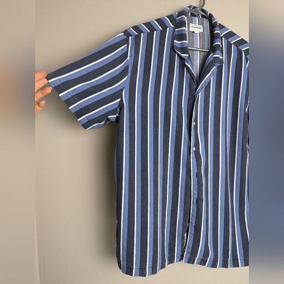 Frank And Oak Tencel Shirt men’s Blue Stripe Button Down Summer Sz L - Picture 5 of 9